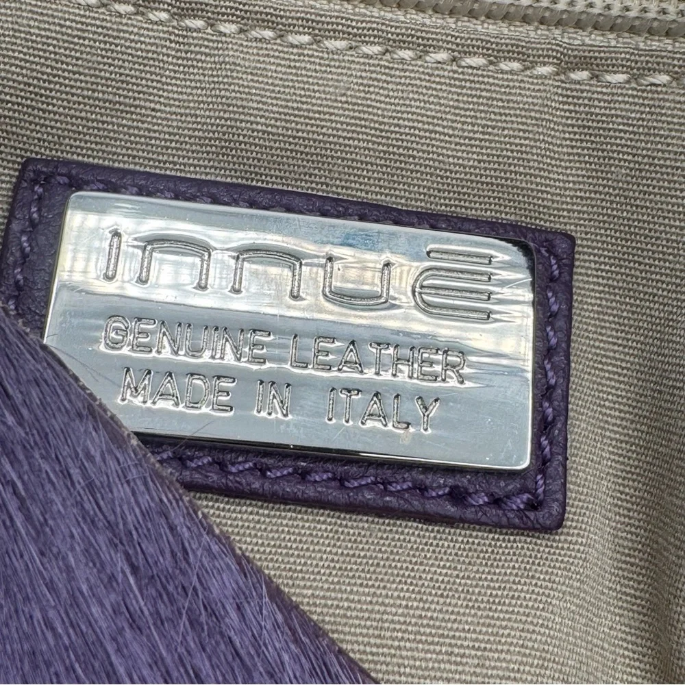 Innue Made in Italy Genuine Leather Calf Hair Plum Purple Tote Bag - Picture 9 of 9